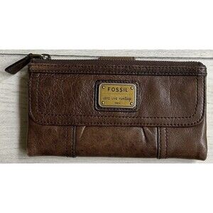 Fossil Long Live Vintage 1954 Emory Clutch Brown Lamb Hide Leather Wallet Rare